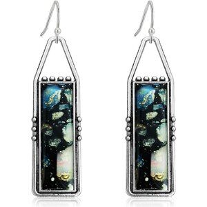 Black Handmade Bohemian Tribal Retro Colorful Square Bar Dangle Drop Earrings